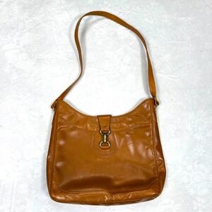Vintage Saks Fifth Avenue Brown Leather Shoulder Bag Womens Golden Clasp Closure